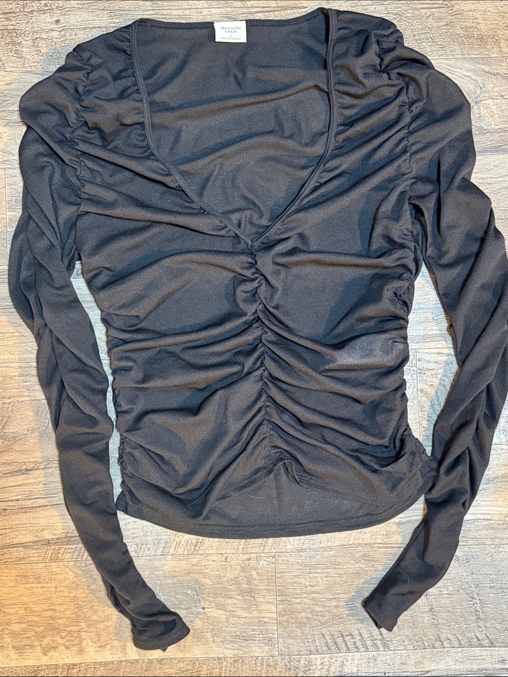 Abercrombie & Fitch - Black Mesh Ruched Long Sleeve Blouse - Size S